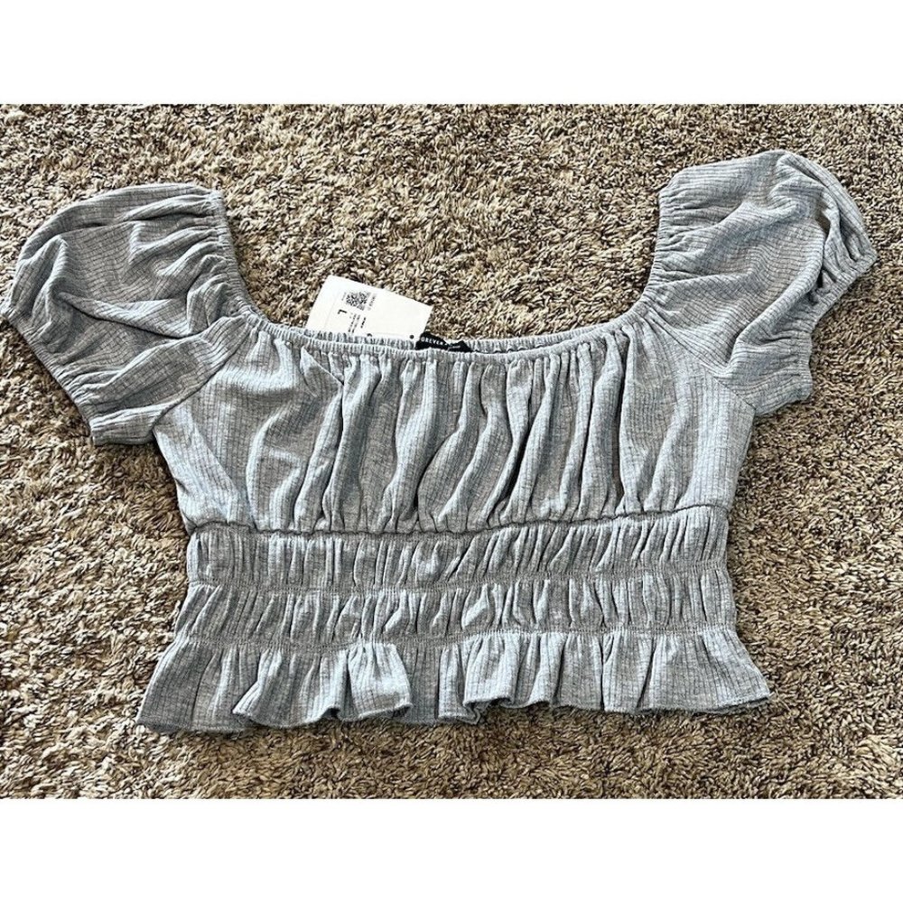 NWT ~ Forever 21 Short Sleeve Crop Top Women's Size Large ~ Gray